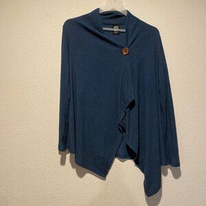 Bobeau Blue Asymmetrical‎ Wrap Cardigan - Petite Medium, One Button Closure